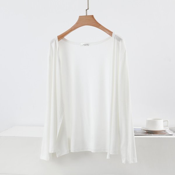 CáRdigan Abierto Por Delante De Manga Larga Para Mujer Ajustado De Punto De Viscosa Liso Capa Exterior Fina Para Primavera Verano OtoñO 3XL White-image