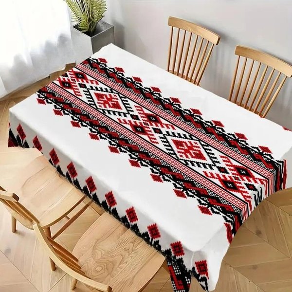 Mantel Rectangular GeoméTrico Negro Rojo Bohemio Estampado DecoracióN Fiesta NavideñA Mantel De PoliéSter Lavable DecoracióN Mesa Cocina 90X140Cm Gray-image