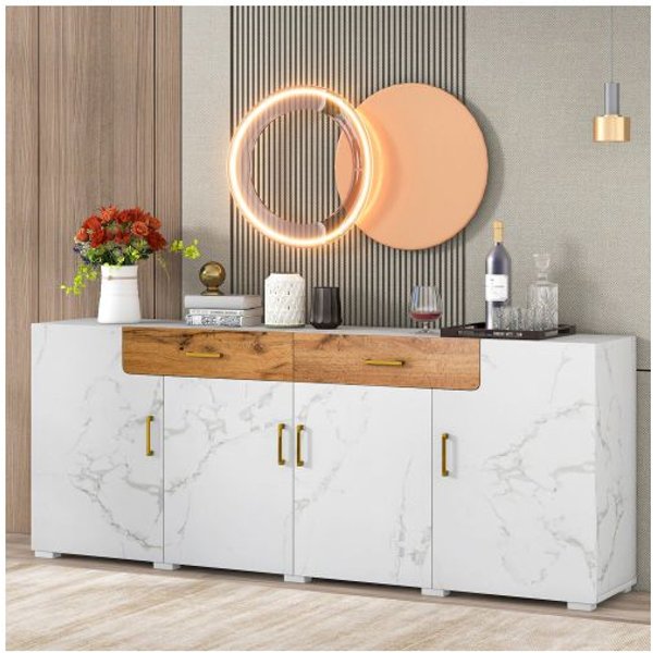 Armario De Almacenamiento - Muvoe - 208 X 39.5 X 80 Cm - 4 Puertas - 2 Cajones - Blanco-image