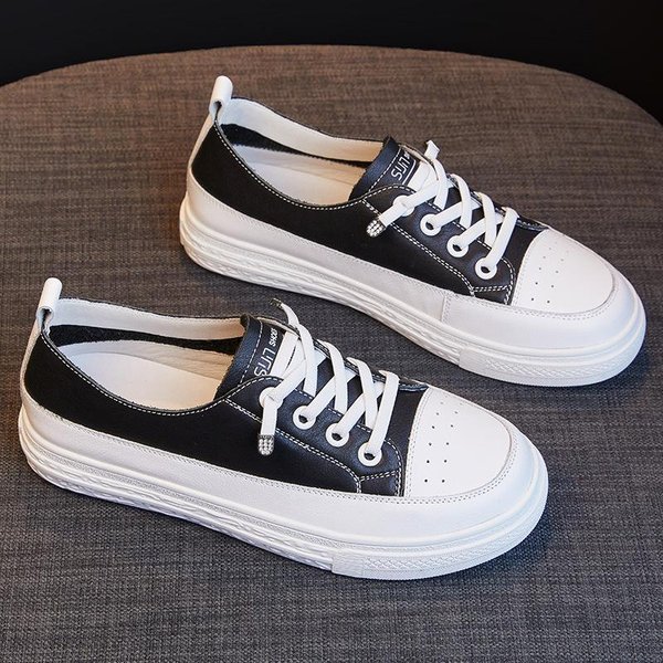 Zapatos De Mujer De Piel De Vaca De Primera Capa, Nuevos Zapatos Planos Blancos PequeñOs De Moda De Cuero De Primavera Y OtoñO, Zapatos Casuales Que Combinan Con Todo. 40 Negro-image