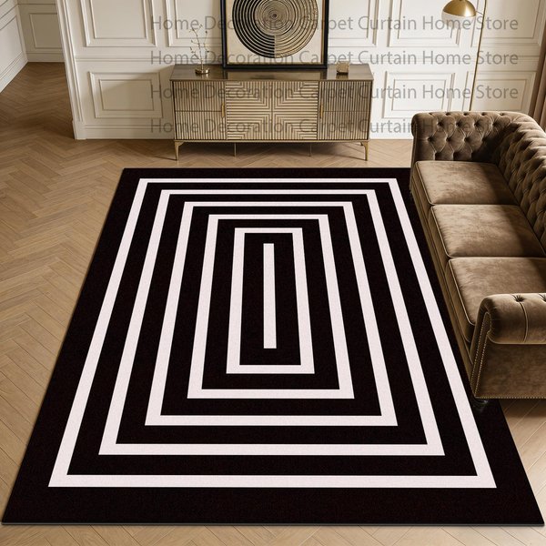 Czarne BiałE Luksusowe Dywany Geometryczne Dekoracja Salonu Sypialni Dywaniki Przy ŁóżKu AntypośLizgowa DużA Mata PodłOgowa Zmywalna 2.6X5.2Ft(80X160Cm)-image
