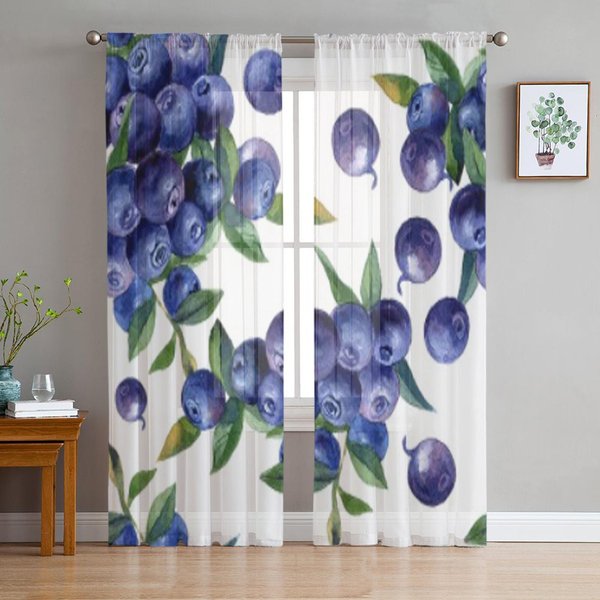 Cortinas Transparentes De Tul Con Frutas Tropicales Acuarela Para Sala De Estar Cortina De Ventana De Tul Transparente DecoracióN De Dormitorio Cocina Cortinas De Velos 135W X 114H(Cm) Blue-image