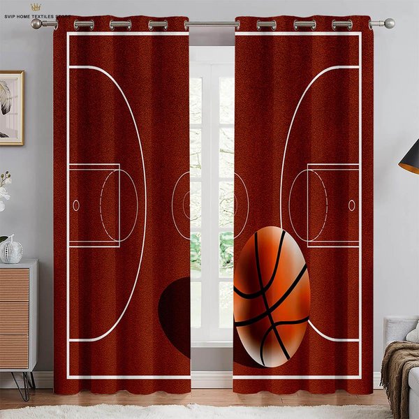 Cortinas Lavables A MáQuina Con Estampado De Baloncesto, Dormitorio, Sala De Estar, Cocina, Club, Dormitorio, Decorativas, 2 Piezas W50X130H(Cm)X2Pcs&Grommet Top-image