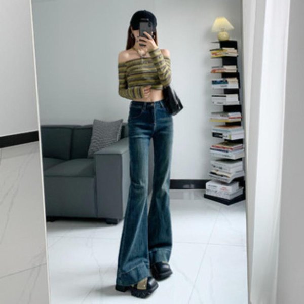 Pantalones Acampanados Para Mujer OtoñO E Invierno Pantalones Con Abertura Borla Cintura Alta EláSticos Microacampanados Jeans Para Mujer OtoñO E Invierno 2XL Gray-image