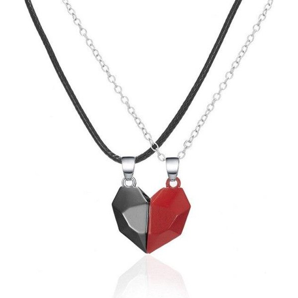 2 Piezas / Pares Collar De Pareja Colgante De CorazóN MagnéTico Cadena De Cuerda De Cobre Collar Con Encanto Para Mujeres Hombres Regalo JoyeríA Gray-image