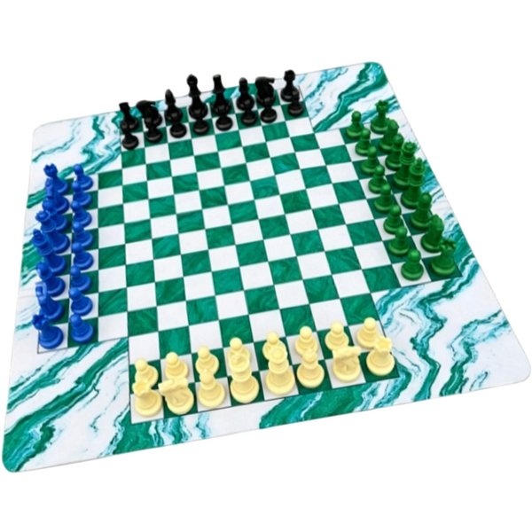 Ajedrez Para 4 Jugadores Tablero De Goma 45Cm Piezas De Ajedrez De PS Altura 63Mm Juego De Estrategia CláSico Juguete Educativo Para La Familia Black, Blue, Green And Beige-image