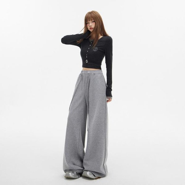 Pantalones Casuales De OtoñO E Invierno Para Mujer Con Cintura EláStica Y CordóN Ajustable Para OtoñO E Invierno Para Mujer Pantalones Casuales De Pierna Ancha Para OtoñO E Invierno Para Mujer XL Gray-image