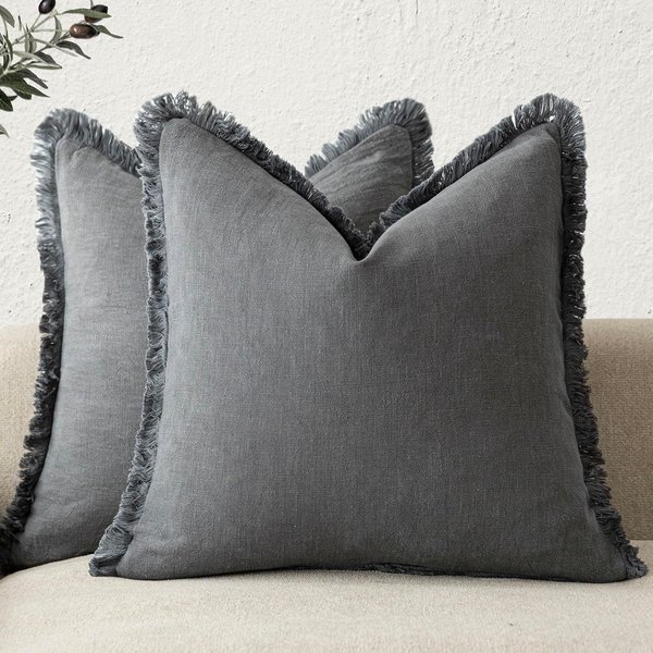 Fundas De CojíN Decorativas De Lino Verde Oliva Con Flecos Estilo Boho Granja Con Borlas Funda De CojíN Para Sofá Sala De Estar 18×18 Pulgadas 30X50Cm-image