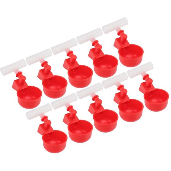 10 Juegos Bebederos Duraderos Para Pollos Tazas Rojas Bebedero Para Aves De Corral Granjas De Pollos G1/2-image