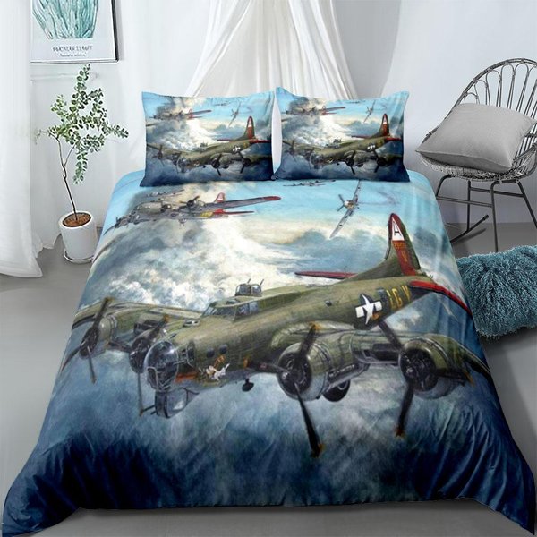 Set De Funda NóRdica Batalla AéRea De La Guerra Mundial TamañO King Queen Doble Completo Twin Individual Juego De Ropa De Cama Para NiñOs 140X200Cm-image