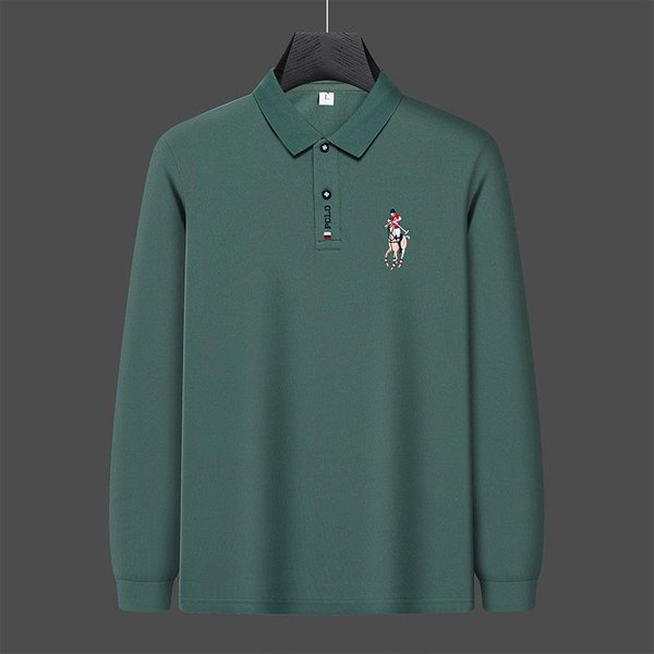 Camisa Polo Bordada Para Hombre, Color Liso, Nueva Camiseta De Manga Larga Con Solapa Para Personas De Mediana Edad De OtoñO 4XL Black-image
