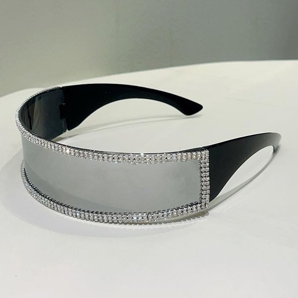 Z KryształKami Damskie Szykowne Lustrzane ZewnęTrzne Okulary PrzeciwsłOneczne Modne Futurystyczne ChroniąCe Przed UV Okulary PrzeciwsłOneczne Kammpt WąSkie Oprawione OkrąGłE Okulary PrzeciwsłOneczne As Picture Shows White-image