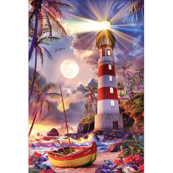 Bordado Diamante Diamante Costa MaríTima Bricolaje Pintura Diamante Torre Paisaje Punto De Cruz Mosaico De PedreríA DecoracióN Hogar 20X30CM-image