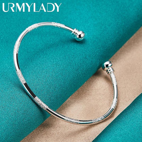925 Sterling Silver OkrąGłA Bransoletka Mankiet Bransoletka Dla Kobiet Moda Urok BiżUteria MD051-image