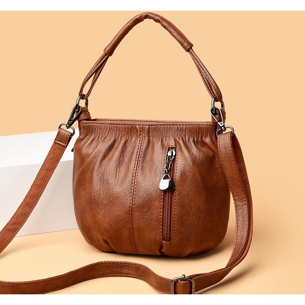 Yogodlns Nowa Moda Retro Torba Na Ramię Damska Torebka Wielowarstwowa DużA Pojemność PodróżNa PU SkóRa Torba Crossbody 22X14X16Cm BrąZowy-image
