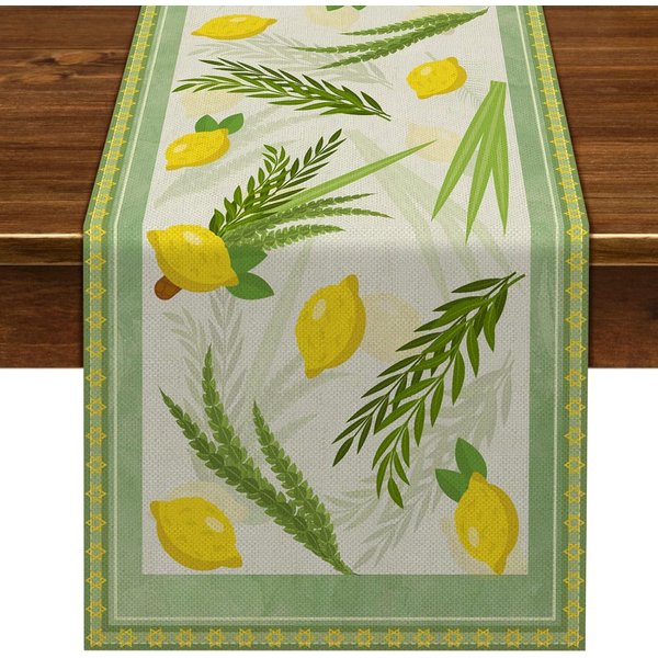 Mantel De Lino Para Sucá Decoraciones De Sucot Feliz Sucot Etrog Lulav Manteles Lavables Cocina Fiesta Mesa De Comedor DecoracióN 150X33Cm-image