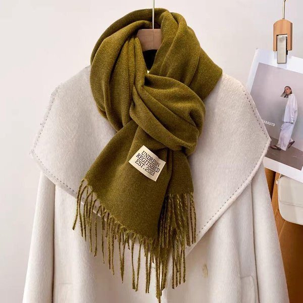Zimowy Kaszmirowy Damski Szalik Damskie Luksusowe Szale Damska FręDzle Bandana Damska Jednolity Szal Chusty Foulard Szalik Pashmina-image