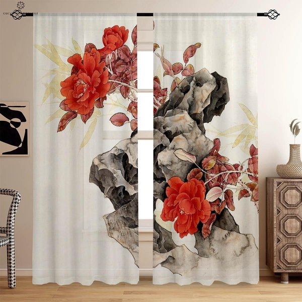 Cortinas Con Estampado De Estilo Pastoral Con Flores Retro Para Dormitorio, Sala De Estar, Estudio, Cocina, DecoracióN De Ventanas, FáCiles De Lavar Y Cuidar W50Xh130(Cm)X2Pcs&Grommet Top-image