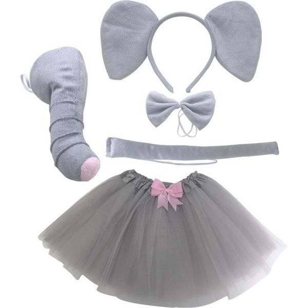 Zestaw Kostiumu SłOnia Uszy SłOnia Nos Ogon Muszka SpóDniczka Tutu Zestaw ZwierzęCego Przebrania Akcesoria Na Halloween Cosplay M6CD One Size&Other-image