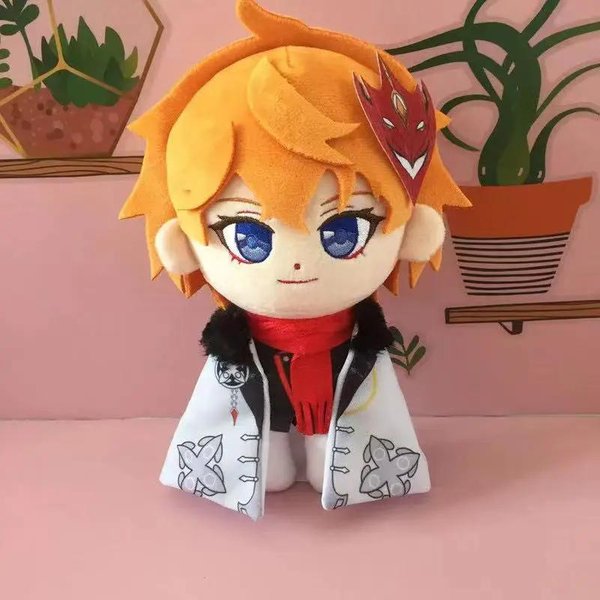 Anime Tartaglia Cosplay Pluszowa Lalka Z Zimową Peleryną Zabawka Gra Genshin Impact Urocza MięKka Wypchana Poduszka 20Cm 20Cm Orange-image