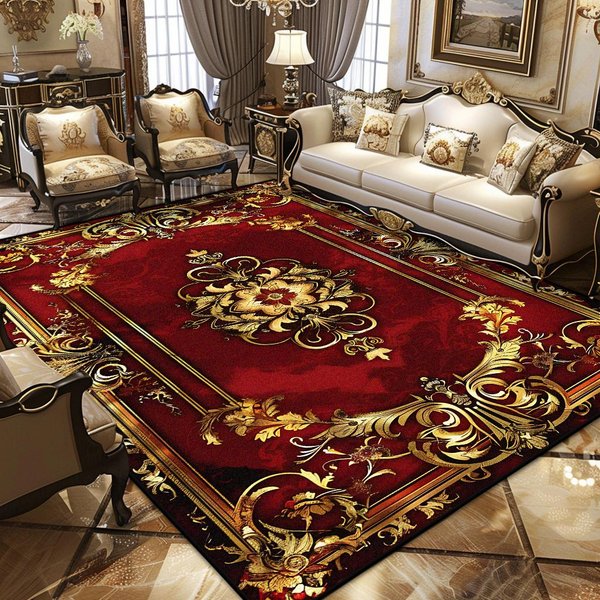 Alfombra Persa Retro De Lujo DecoracióN Europea FáCil De Limpiar Antideslizante Alfombras Grandes Para Sala De Estar Dormitorio Vestidor Lavable Alfombra Suave 160*200Cm-image