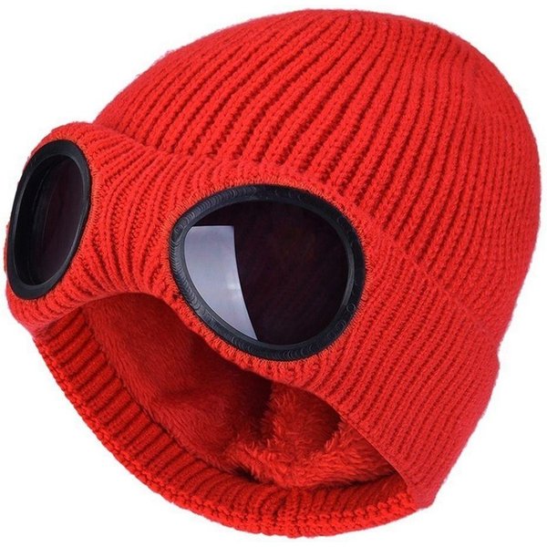 Czapki Okulary Pilotki Czapka Z Okularami Czapka Rowerowa Damskie Czapki WełNiane Dzianinowe Czapki Czapka Narciarska KoreańSkie Czapki Beanie Czerwony-image