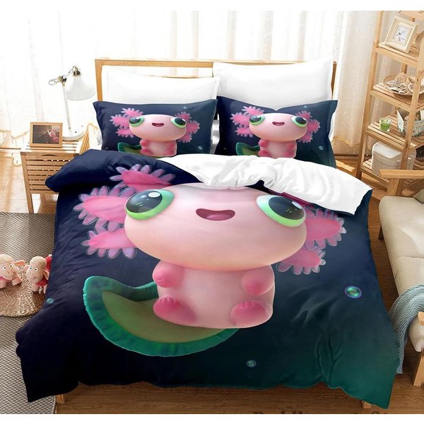 Kawaii Axolotl 3D Nadruk PośCiel Pojedyncza Twin PełNa Queen King Rozmiar Anime Poszewka Na KołDrę Dla DorosłYch Dzieci Sypialni EU Single(135X200Cm)-image