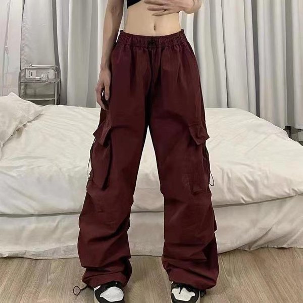 Pantalones De Trabajo Para Mujer En Verano Nuevos Pantalones ParacaíDas Americanos Cintura Alta Pierna Ancha Pantalones Casuales 3XL White-image