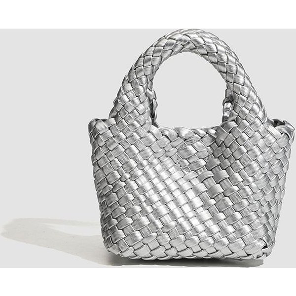 DiseñO De Nicho, VersáTil, Bolso Tote Tejido A Mano, Bolso Cruzado De Hombro ÚNico Tipo Cubo, Cesta De Verduras, Minibolso De Mano Diario Plata-image