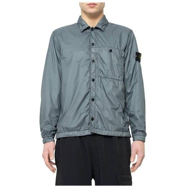 Chaqueta De Manga Larga Con Cuello Polo De Color Liso De Un Solo Pecho Para Hombre Stone Island Chaquetas Verde 791510525-V0062 M Gray-image