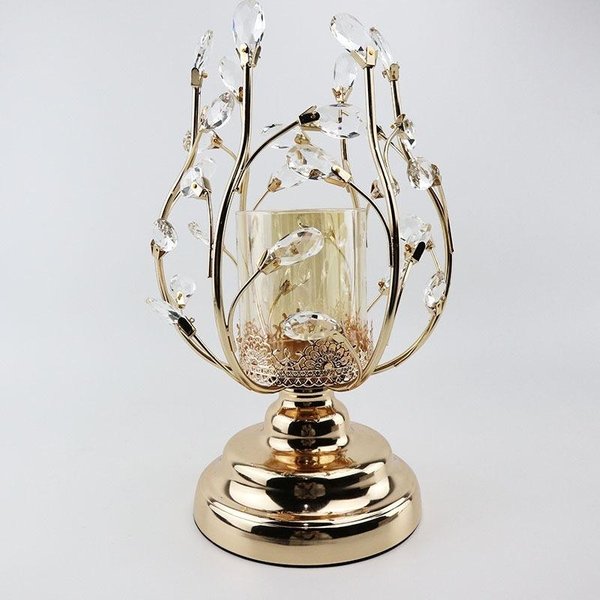 Candelabro Europeo Cristal Metal Candelabro Adornos Lujo Ligero Hogar Americano Mesa De Comedor Accesorios Cena A La Luz De Las Velas RomáNtico Beige-image