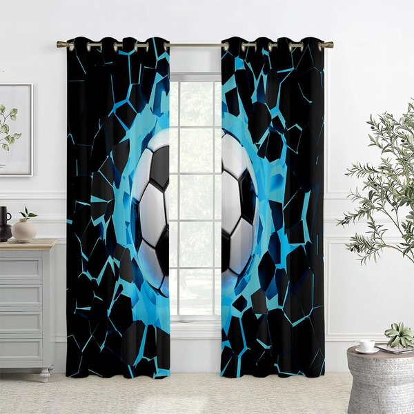 Cortinas De FúTbol Favoritas Para NiñOs, 2 Paneles, Amantes Del FúTbol, DecoracióN Del Hogar, Sala De Estar, Dormitorio, BalcóN, HabitacióN Infantil W50X130H(Cm)X2Pcs&Rod Pocket-image