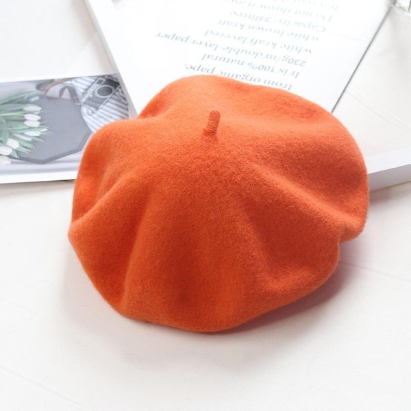 Damski Beret WełNiany | WysmuklająCy Twarz, CiepłY Zimowy | Jednolity Kolor, Mieszanka Kaszmiru | Vintage Kapelusz Malarza 56-58Cm Orange-image