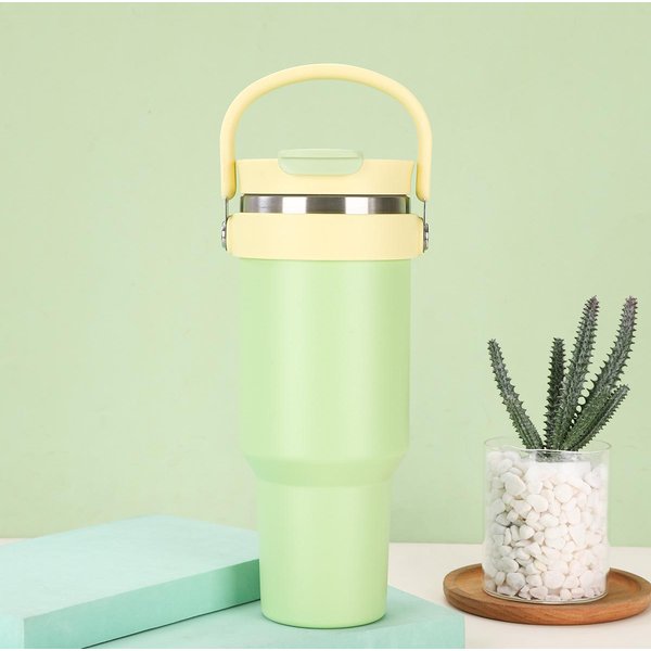 Taza Termo De Acero Inoxidable Simple PortáTil De Gran Capacidad Doble VacíO Vaso Ice Bullock Con Pajita Vaso Para Doble Bebida 40Oz-image