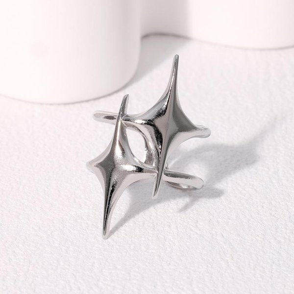 Anillo De Acero Inoxidable Punk Vintage Y2K Cruz Estrella Anillos Abiertos Para Mujeres Moda JoyeríA De Pareja Regalo Simple Sentido De Mayor Ajustable White-image
