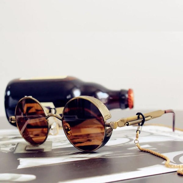 Klasyczne Gotyckie Okulary PrzeciwsłOneczne Steampunkowe Luksusowej Marki Designerskie MęSkie I Damskie Okulary PrzeciwsłOneczne Retro OkrąGłE Metalowe Oprawki UV400 Glasses Blue-image