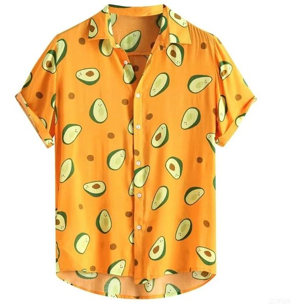 Camisa Casual Suelta De Manga Corta Tropical Hawaiana Para Hombre Con Estampado 3D De Aguacate De Verano Con Botones XS-image
