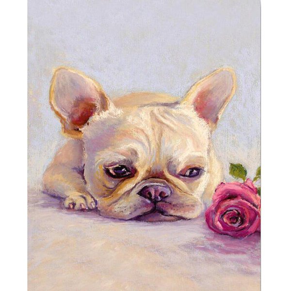 Perro Pintado Con Diamantes Diamante Redondo Completo Bordado De Punto De Cruz Mascota Perro Mosaico De Diamantes Dibujo Animado 20X30CM-image