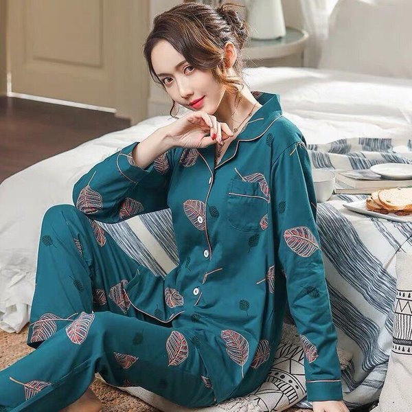 Pijama 100% AlgodóN Puro Para Mujer, Manga Larga, Primavera Y OtoñO, CáRdigan Con Solapa, Se Puede Usar Para Salir, Conjunto De Ropa De Estar Para Invierno XXL Gray-image