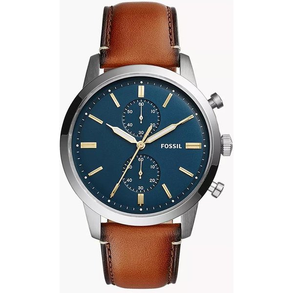 Reloj De Cuarzo Para Hombre Con Correa De Cuero, Tres Agujas, Caja De Acero Inoxidable/Cristal Resistente A ArañAzos FS5279 Azul-image