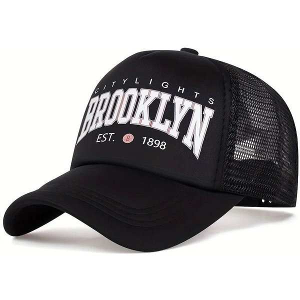 Unisex Brooklyn Nadruk Siatkowe Czapki Baseballowe Wiosna I Lato Outdoor Regulowane Codzienne Czapki Czapka PrzeciwsłOneczna Black-image