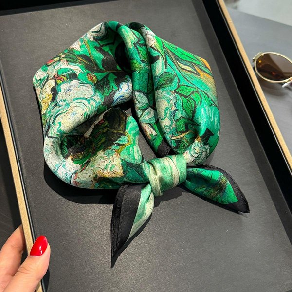 Naturalny Jedwabny Kwadratowy Szalik Damski Luksusowy Z Nadrukiem Damskie Szaliki Foualrd Chustka Na Szyję Bandana Krawaty Na Szyję Dla Pani Biurowej Real Silk 53X53Cm-image