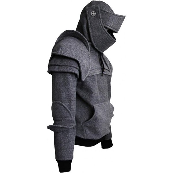 Kostium Kostium Bluza Z Kapturem Dla MężCzyzn Ze śCiąGaczem, Kieszenią, Elastycznym Mankietem, Halloween Rycerz Bluza Z Kapturem Z DłUgimi RęKawami MęSka Halloween XL Szary-image