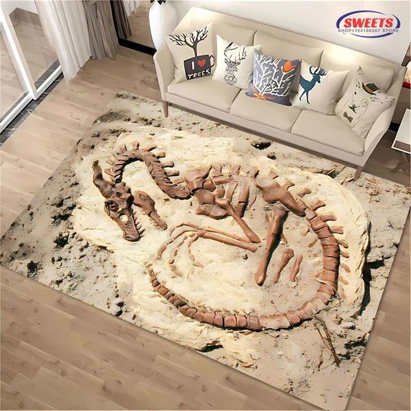 Ciekawy Dywan Ze Wzorami SkamieniałOśCi DinozauróW Sypialnia Salon PokóJ DziecięCy Mata AntypośLizgowa Dekoracja Domu Dywan MiłY Prezent Dla Przyjaciela 70X100Cm (28X39In)-image