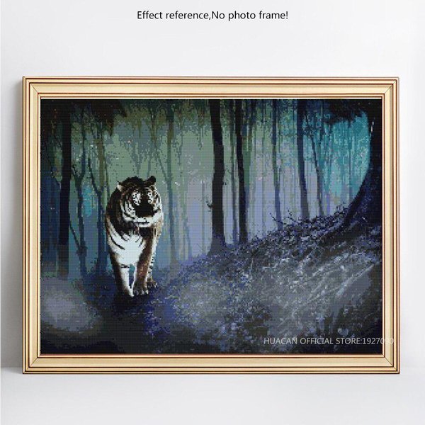 Pintura De Diamante Redonda Completa Tigre Diamante Mosaico Animal Diamante Bordado 20X30CM-image