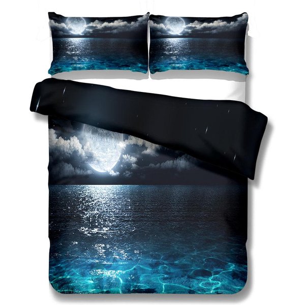 Nocny KsiężYc 3D PośCiel EU Pojedynczy PodwóJny King US Twin PełNy Queen King ŁóżKo Zestaw Lniany 150X200Cm 3Pcs-image
