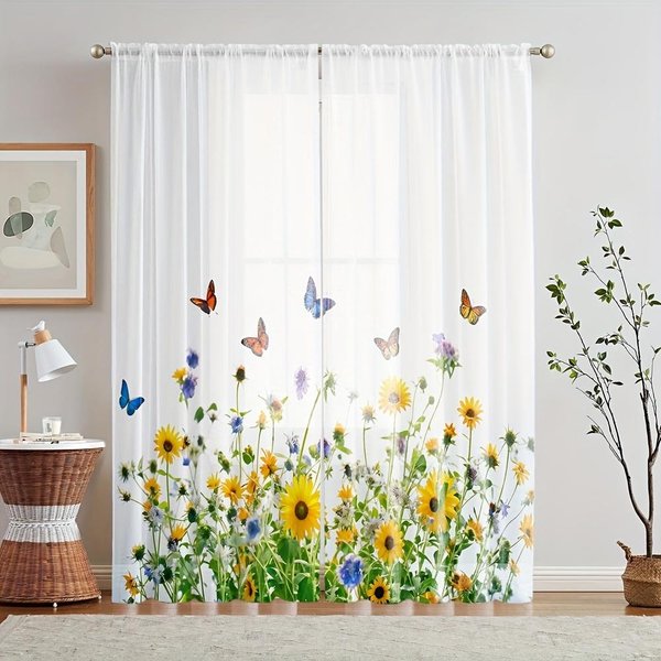 2-CzęśCiowe Czarodziejski Las WróżKa Motyl Przezroczyste ZasłOny Kieszeń Na Karnisz Do Salonu Sypialni Dekoracja Okna MożNa Prać W Pralkce 100W130H(Cm)40X51In&Grommet Top-image