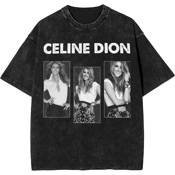 Camiseta Para Hombre Celine Dion Camiseta Lavada Streetwear Hip Hop Camisetas vintage Camisetas Hombres Mujeres AlgodóN Top De Verano 2XL Gray-image