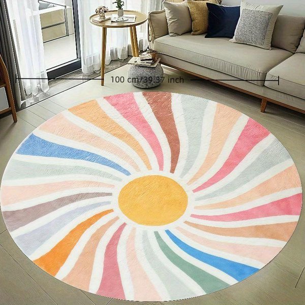 OkrąGłY Dywanik Boho WzóR Promieni SłOńCa Gradientowa Mata Nowoczesna OkrąGłA Dekoracja PodłOgi Dywan Do Salonu 150Cm-Dia.-image