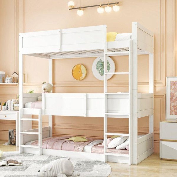 Lit Triple - Muvoe - 90X200 Cm - Madera Maciza - Cama Alta - Acabado Blanco Elegante Blanco-image